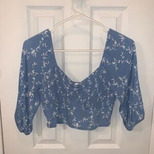 Blue and white floral crop top